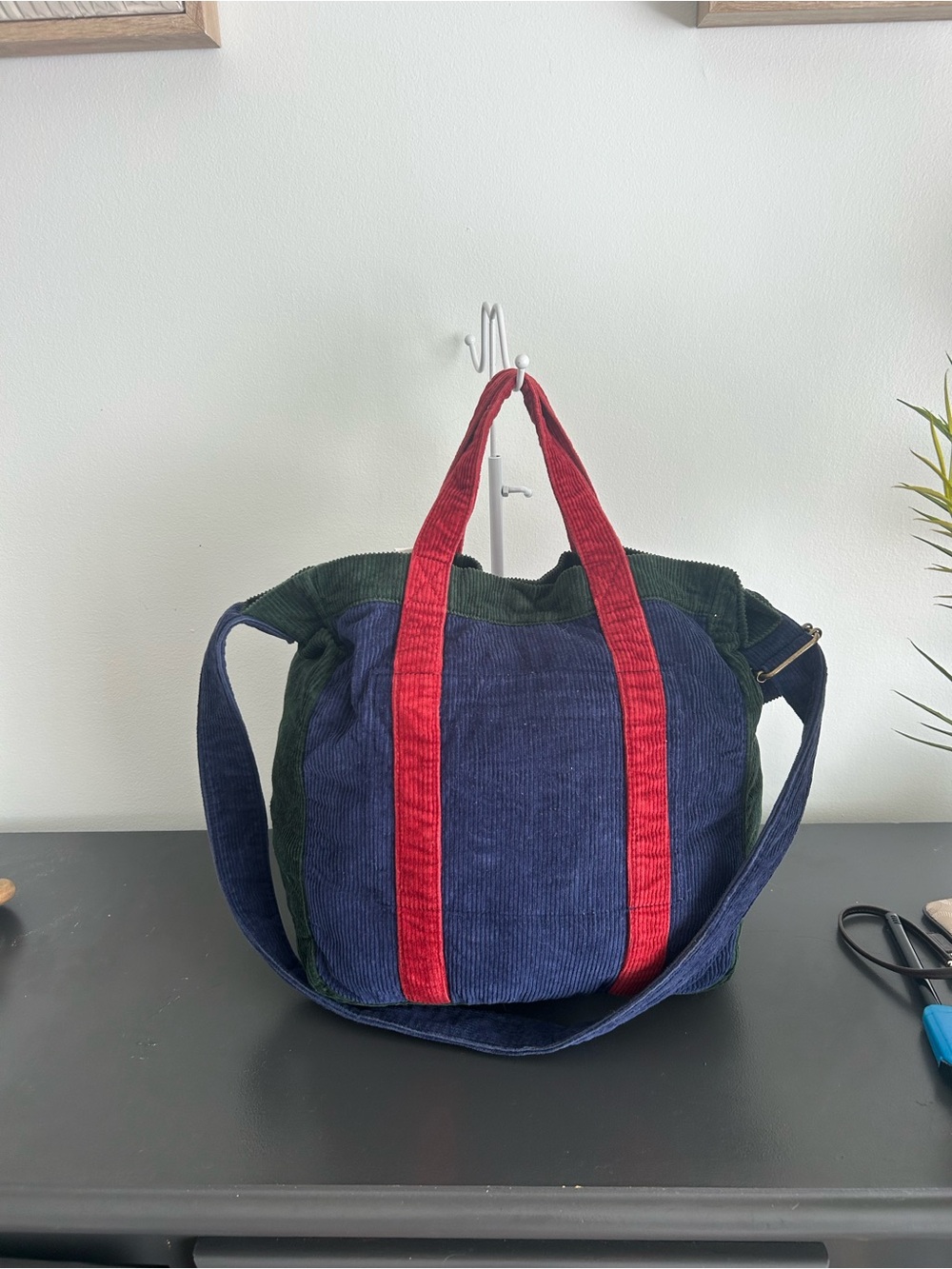 Polo Ralph Lauren Colorblock Corduroy Tote Crossbody bookbag Navy Green Red Tote - Picture 6 of 11